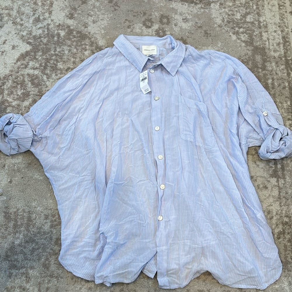 Oversized light blue & light pink striped button down